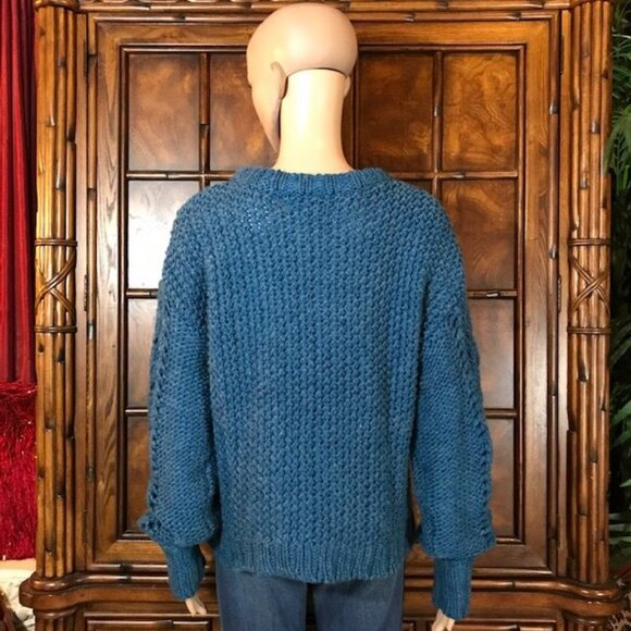 NWOT Cable Stitch Mediterranean Blue Wool Blend Open Weave Sweater - Picture 5 of 12